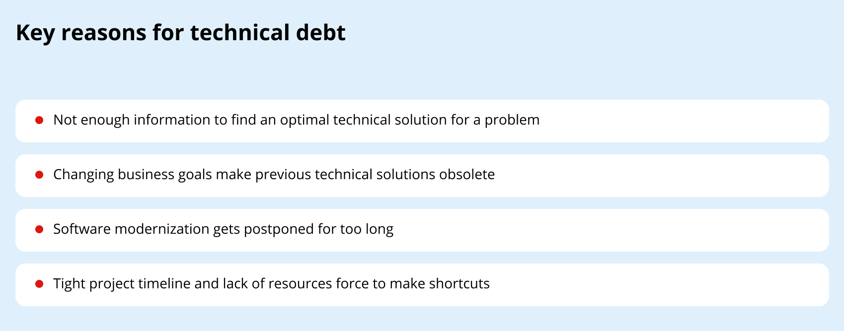 key reasons of technical debt